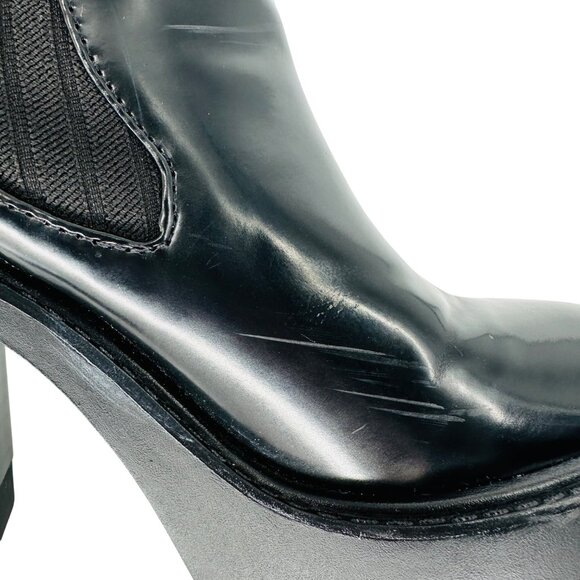 Zara Womens Black Glossy Leather Chunky Heel Chelsea Ankle Boots Size 36 EU - Picture 8 of 11